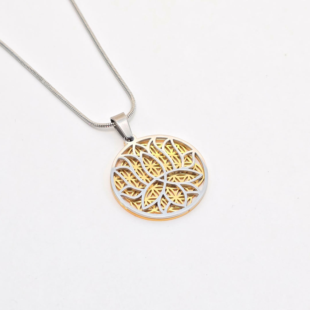 Lotus-Flower of Life Necklace Smaller Design Silver-Gold - Earth Frequency Infused