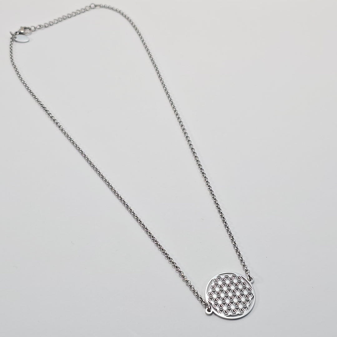 Flower of Life Frequency Necklace - Silver on Adjustable Chain