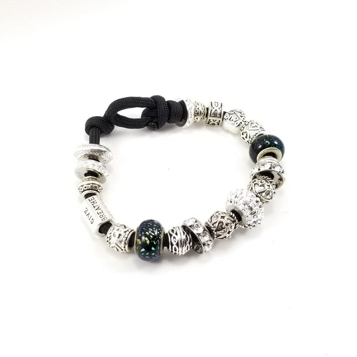 Women's Clear Swarovski  Crystals Beads on Black Charm Bracelet