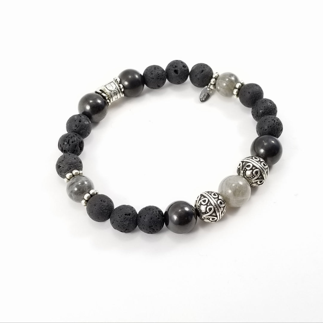 10mm Labradorite Shungite Lava Rock Bracelet XL