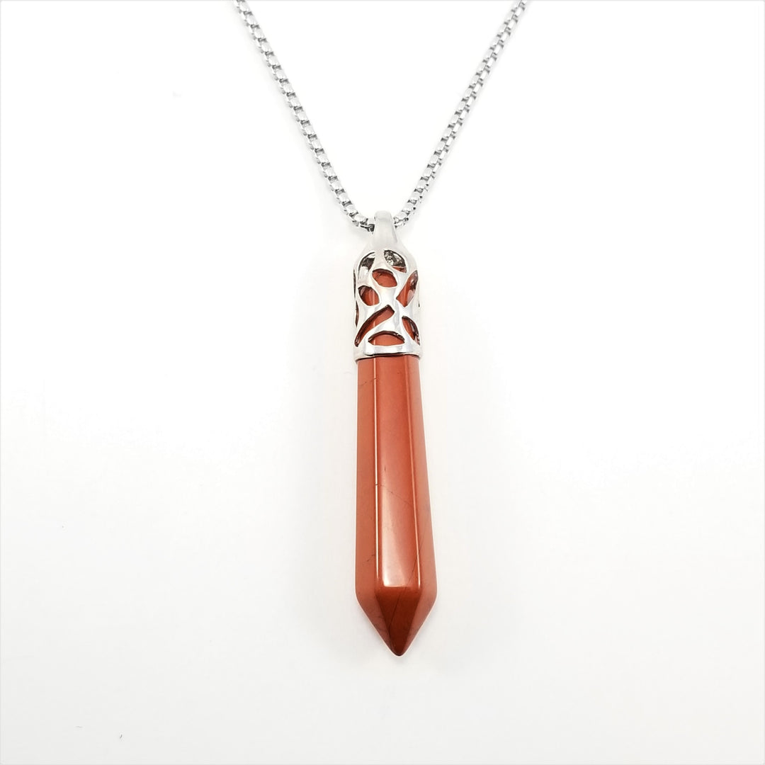 Red Jasper Long Prism Point Gemstone Necklace