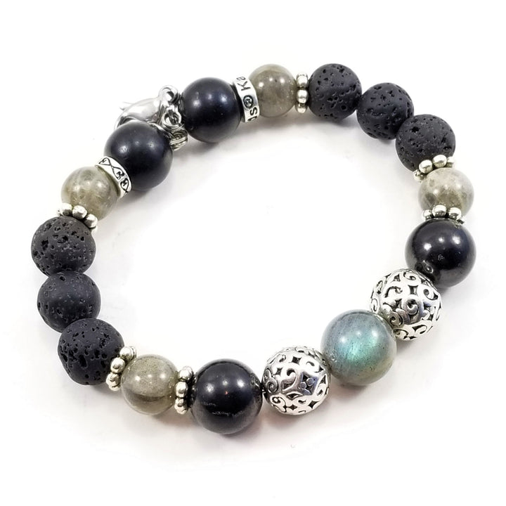 10mm Labradorite Shungite Lava Rock SSHD Bracelet - Earth Frequency