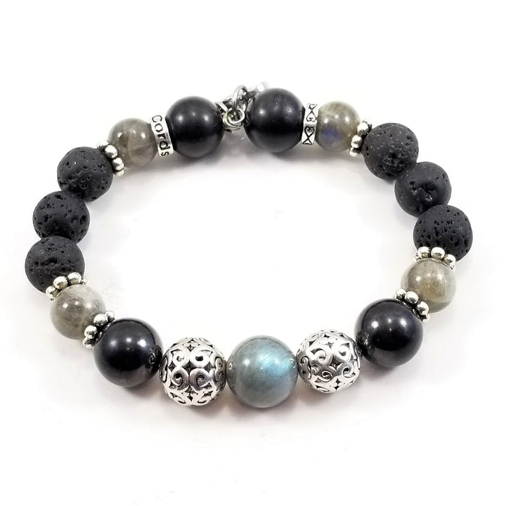 10mm Labradorite Shungite Lava Rock SSHD Bracelet - Earth Frequency