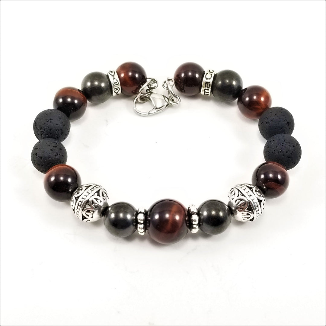 10mm Red Tigereye Shungite Lava SSHD Bracelet