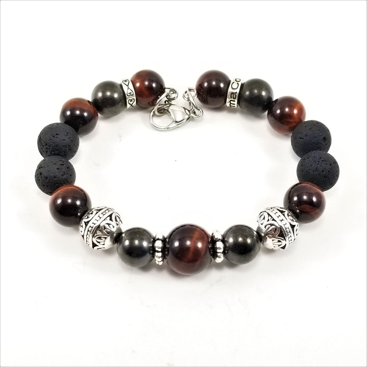 10mm Red Tigereye Shungite Lava SSHD Bracelet