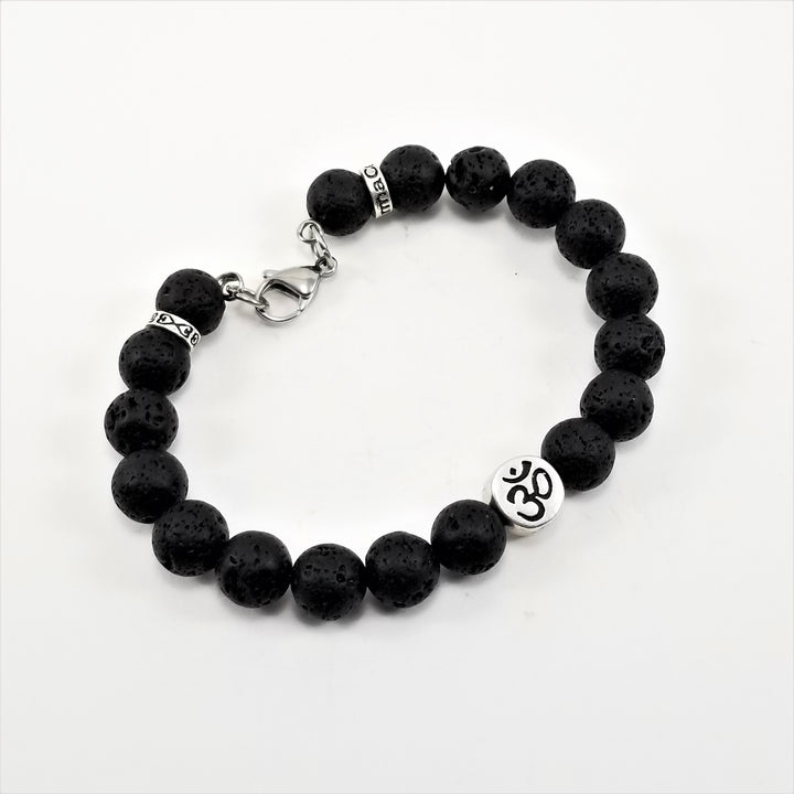 10mm AUM Buddha Lava Rock SSHD Bracelet - Earth Frequency