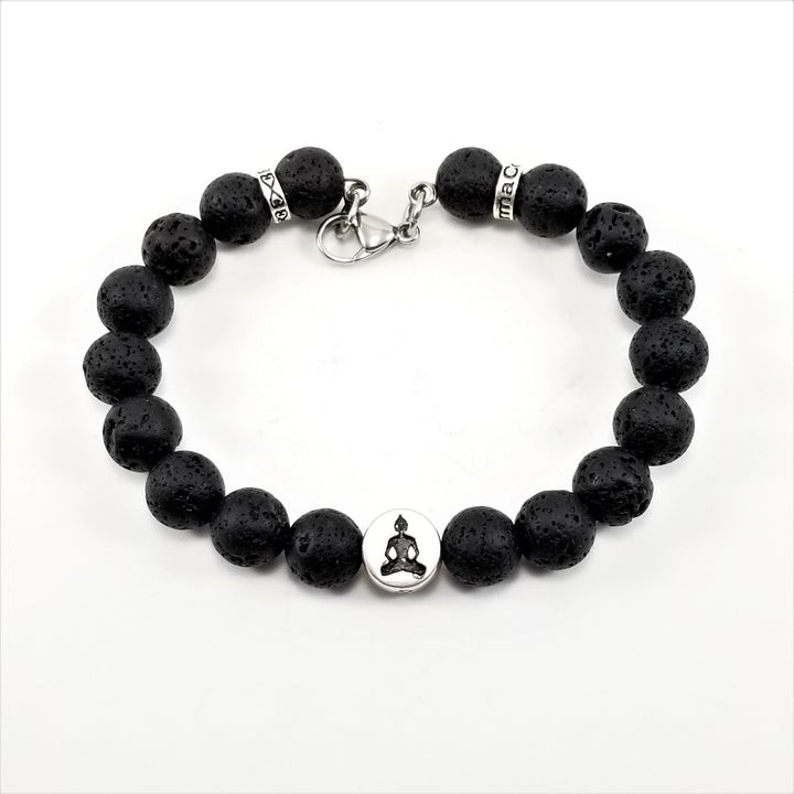 10mm AUM Buddha Lava Rock SSHD Bracelet - Earth Frequency