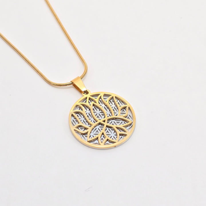 Lotus-Flower of Life Necklace Smaller Design Gold-Silver - Earth Frequency Infused