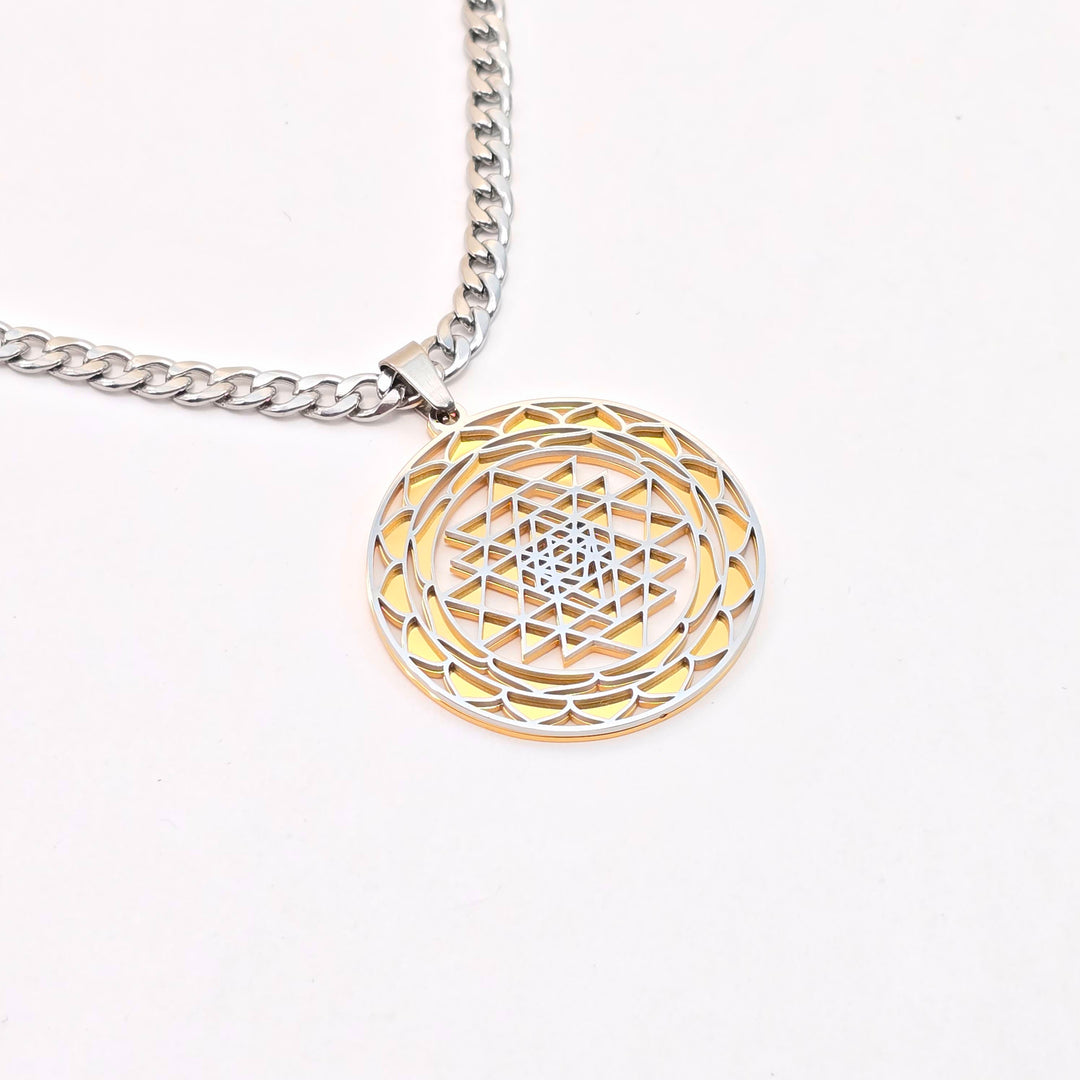 Sri Yantra 2-layer Necklace Silver-Gold - Earth Frequency Infused