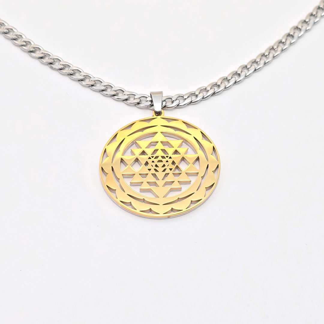 Sri Yantra 2-layer Necklace Silver-Gold - Earth Frequency Infused