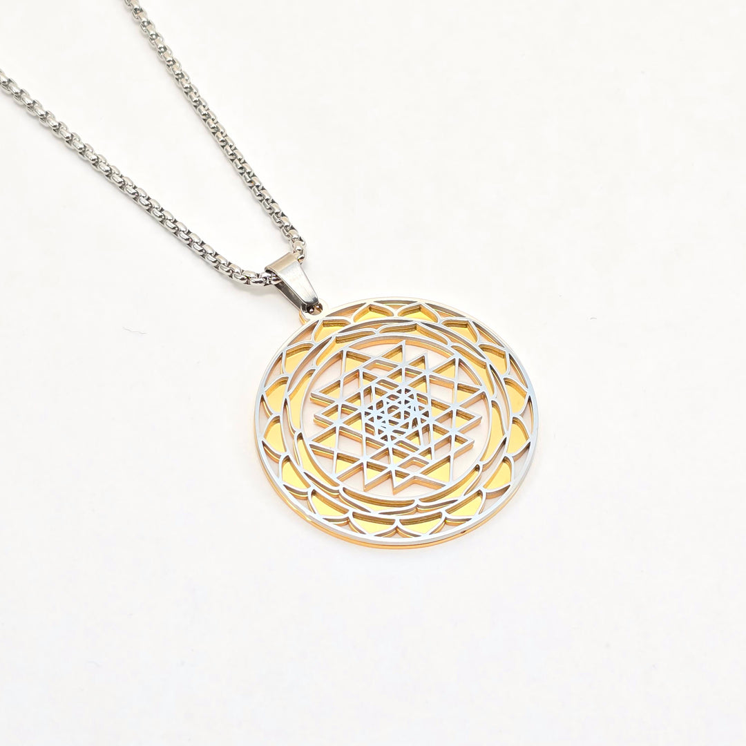 Sri Yantra 2-layer Necklace Silver-Gold - Earth Frequency Infused