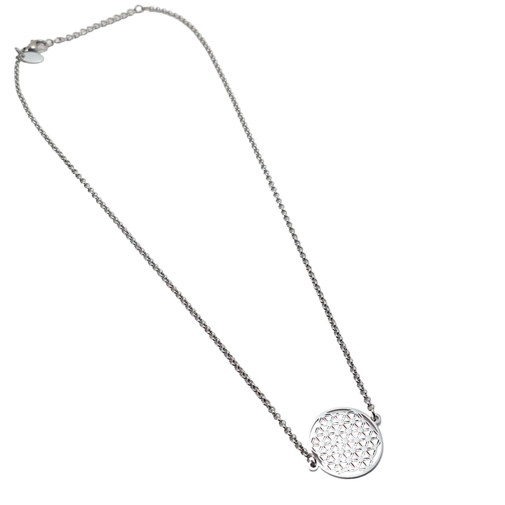 Flower of Life Necklace Silver on Adjustable Chain - Earth Frequency Infused