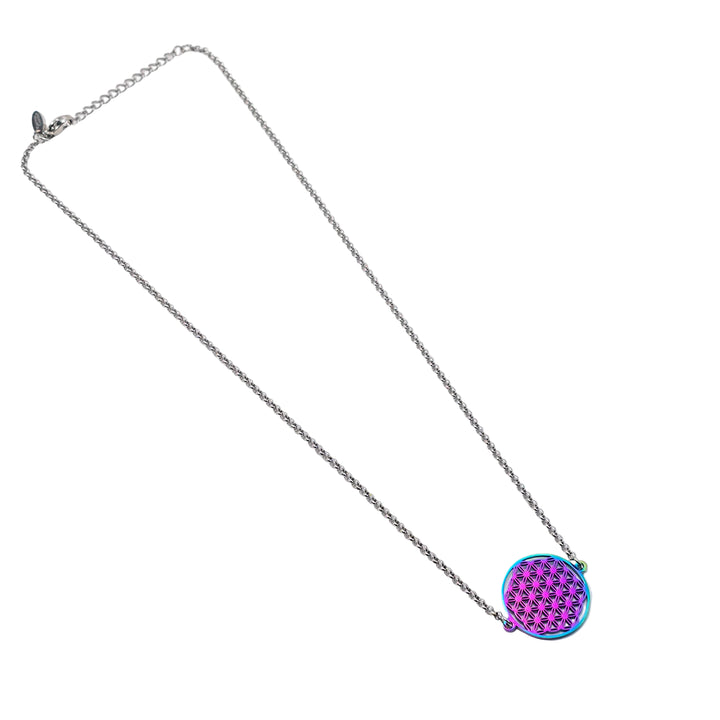 Flower of Life Necklace Silver & Rainbow on Adjustable Chain - Earth Frequency Infused