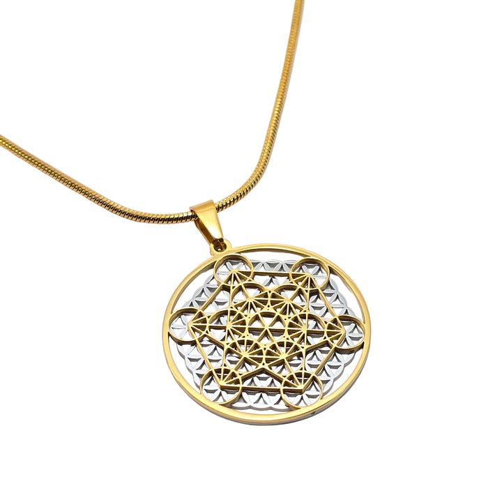 Metatron Flower Gold-Silver on Gold Chain - Earth Frequency Infused