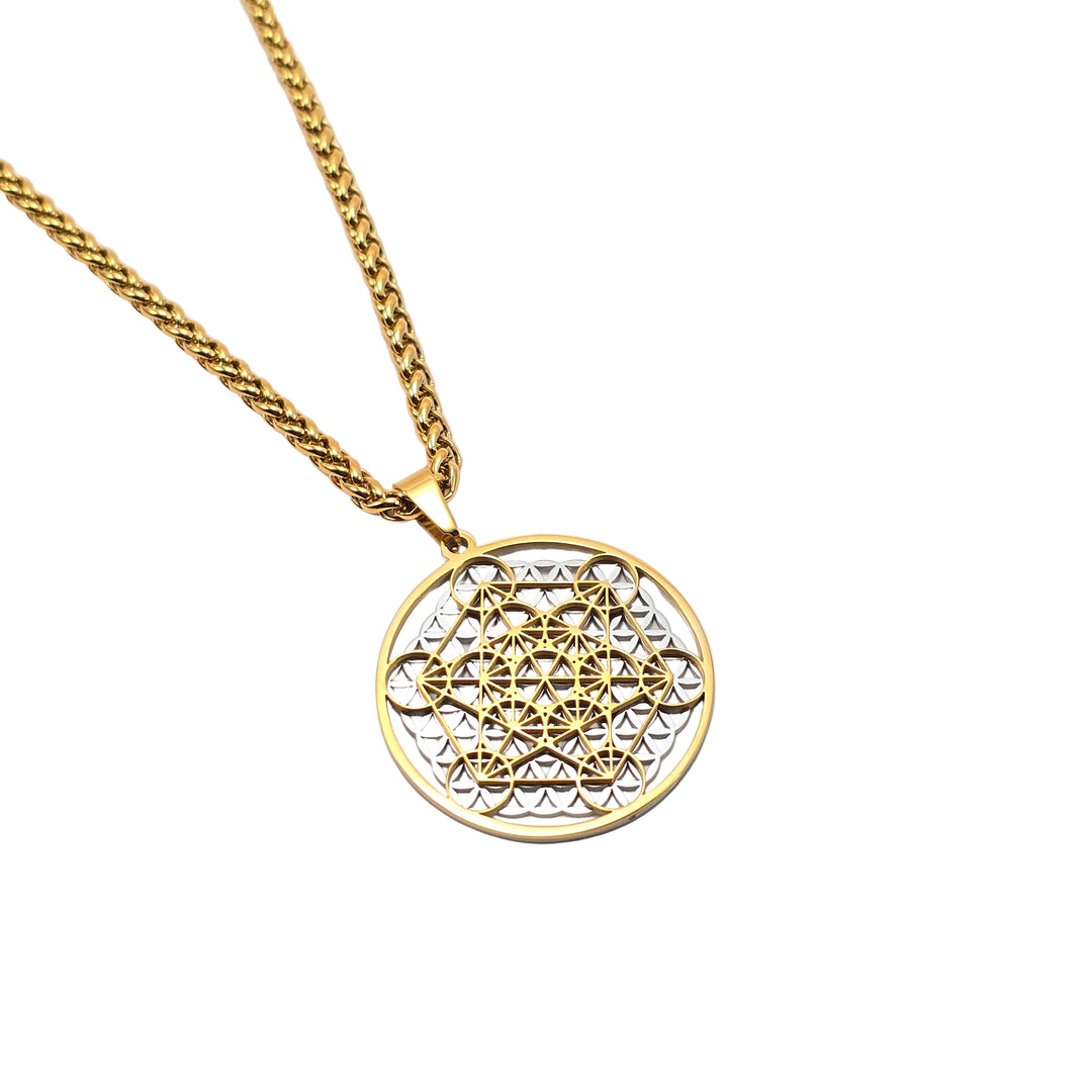 Metatron Flower Gold-Silver on Gold Chain - Earth Frequency Infused