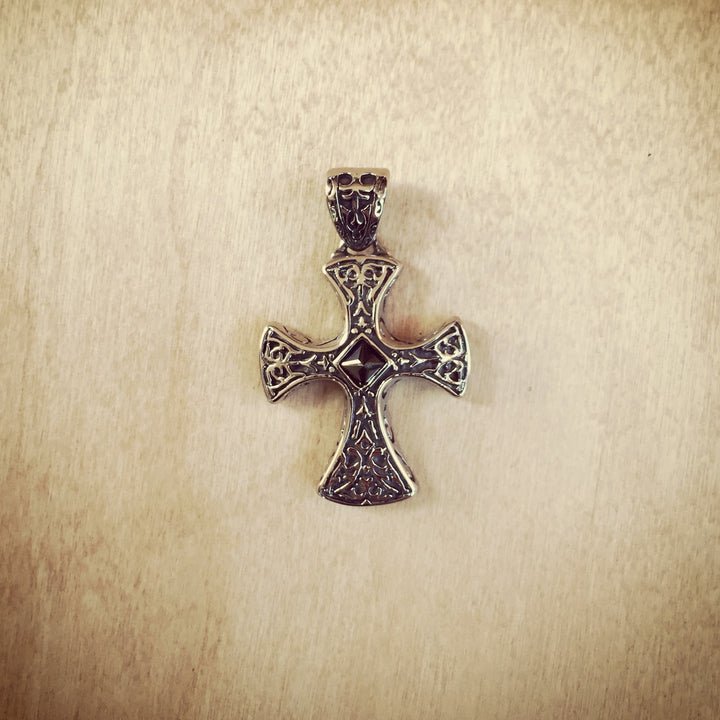 Solid Celtic Black CZ Stainless Steel Cross Pendant Pendant