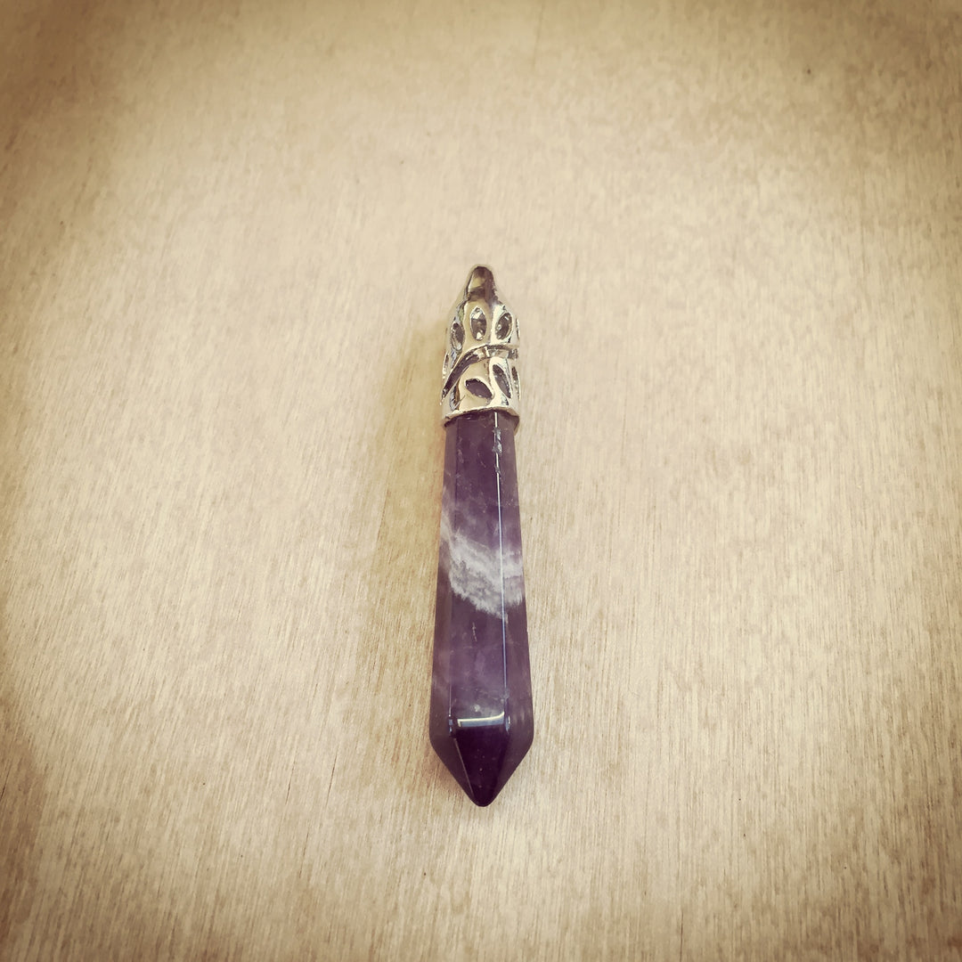 Amethyst Long Prism Point Gemstone Pendant