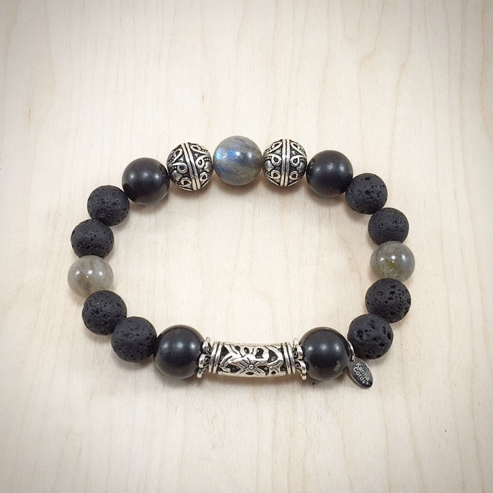 Men's/Unisex Labradorite Shungite Lava Rock Bracelet