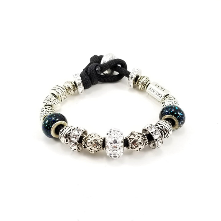 Women's Clear Swarovski  Crystals Beads on Black Charm Bracelet