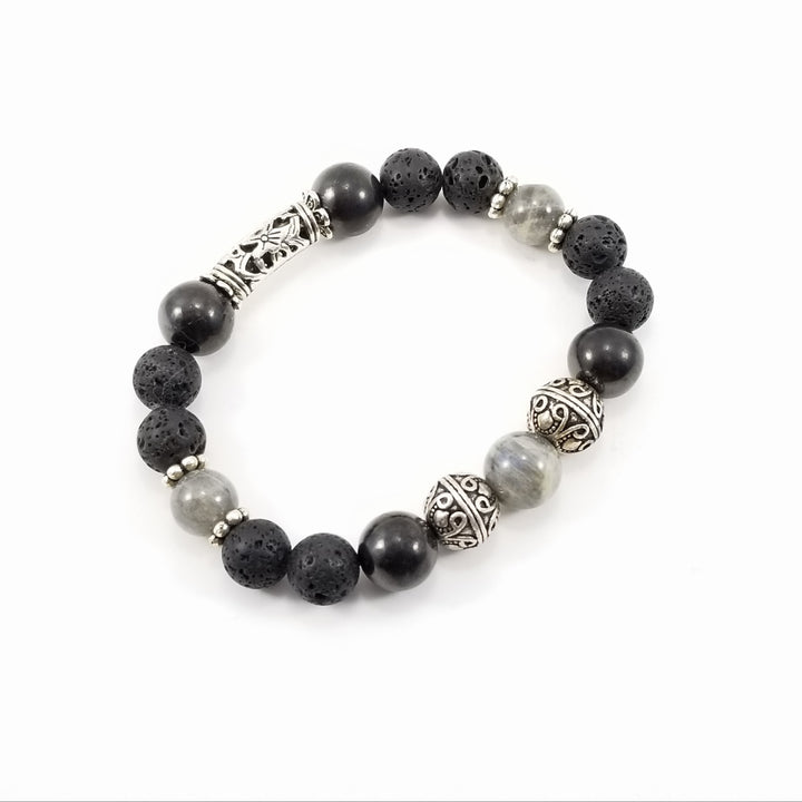 10mm Labradorite Shungite Lava Rock Bracelet