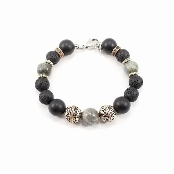 Men's/Unisex Labradorite Shungite Lava Rock SSHD Bracelet