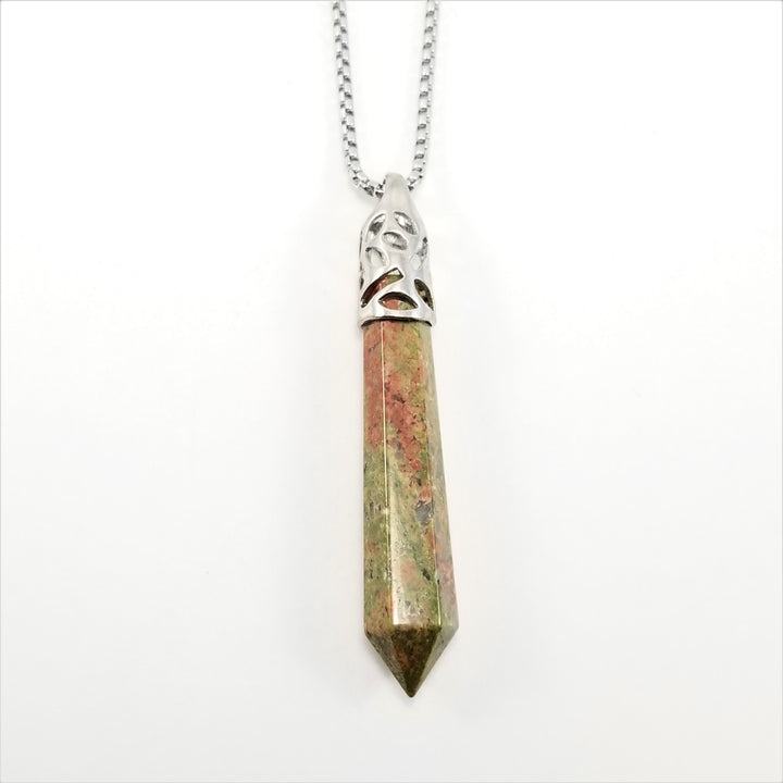 Unakite Long Prism Point Gemstone Pendant/Necklace