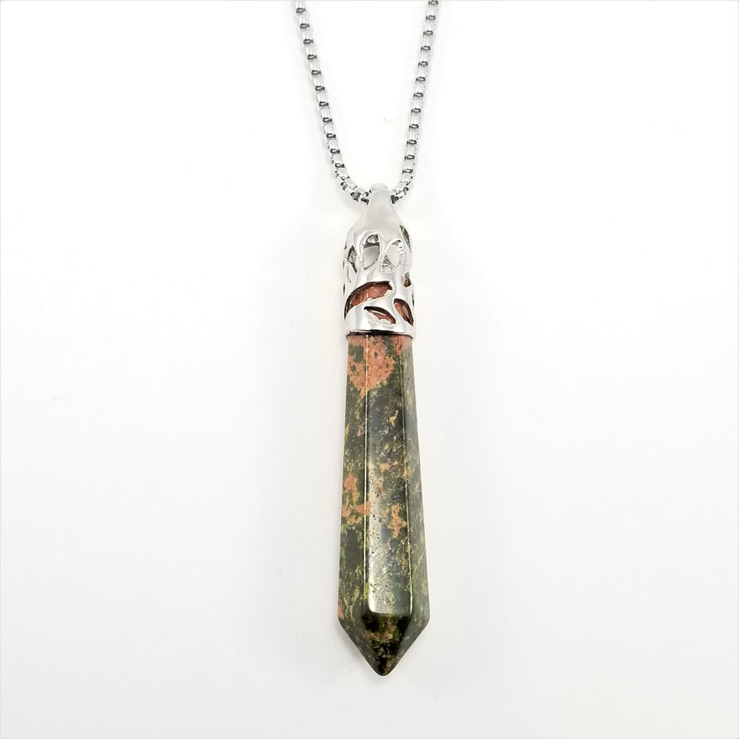 Unakite Long Prism Point Gemstone Pendant/Necklace