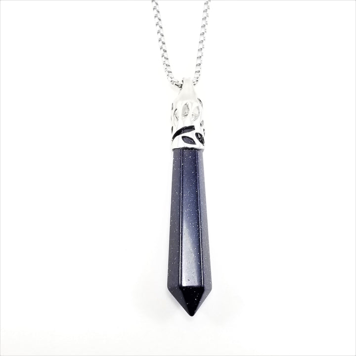 Blue Sandstone Long Prism Point Gemstone Pendant/Necklace