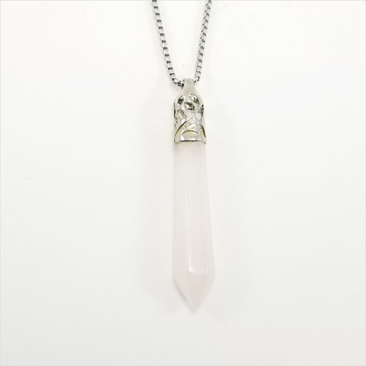 Rose Quartz Long Prism Point Gemstone Pendant/Necklace