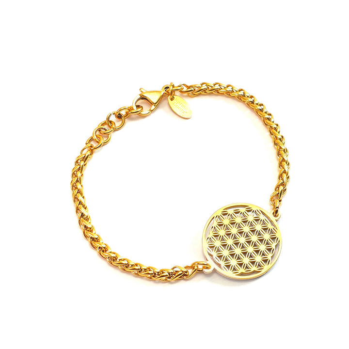 Flower of Life Frequency Bracelet - Gold Wheat Chain