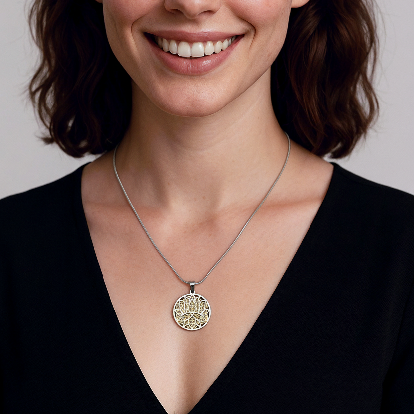 Lotus-Flower of Life Necklace Smaller Design Silver-Gold - Earth Frequency Infused