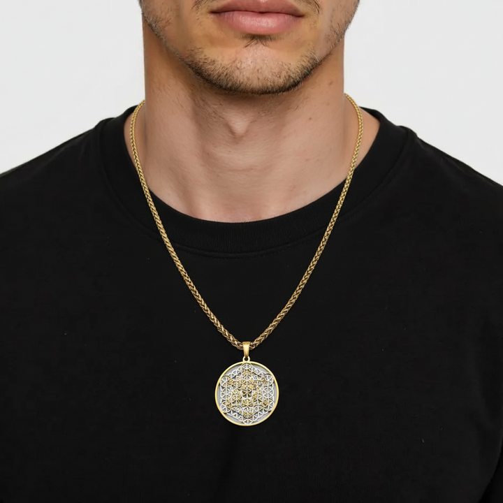 Metatron Flower Gold-Silver on Gold Chain - Earth Frequency Infused