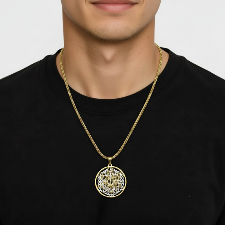 Metatron Flower Gold-Silver on Gold Chain - Earth Frequency Infused
