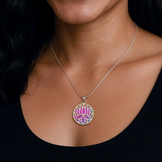 Lotus-Flower of Life Necklace Smaller Design - Earth Frequency Infused
