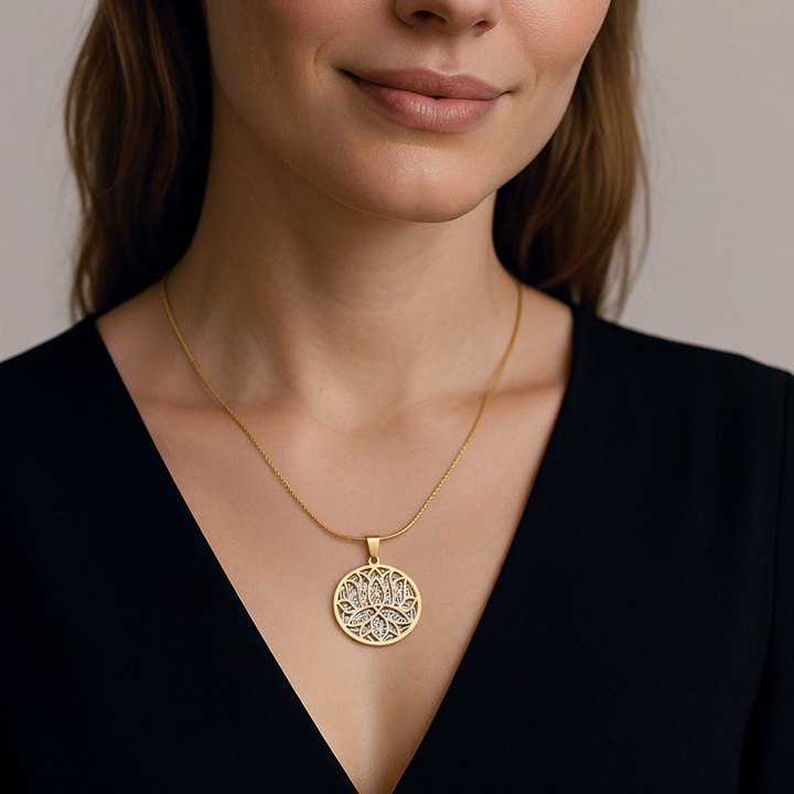 Lotus-Flower of Life Necklace Smaller Design Gold-Silver - Earth Frequency Infused