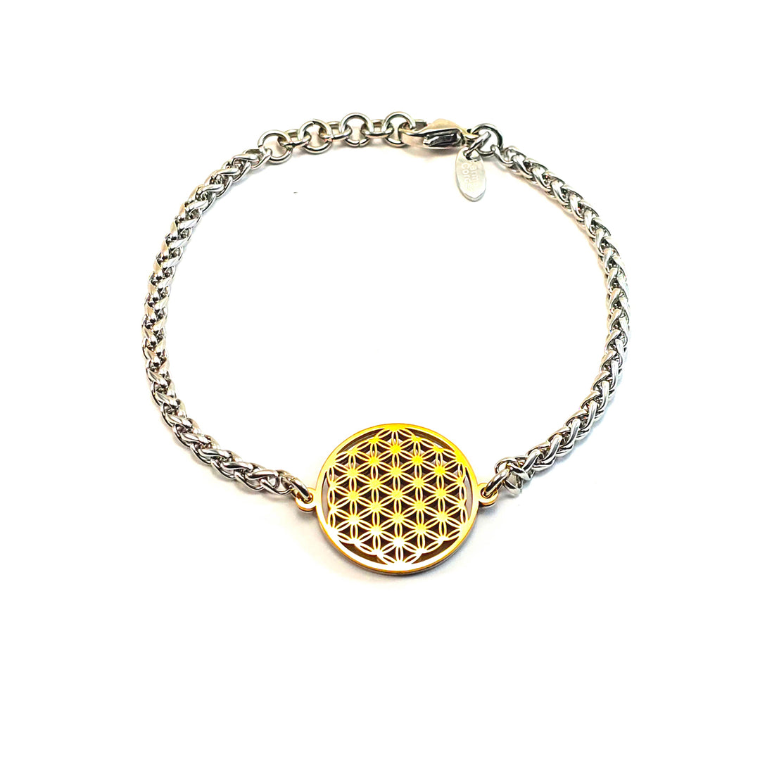 Flower of Life Frequency Bracelet - Silver Wheat Chain