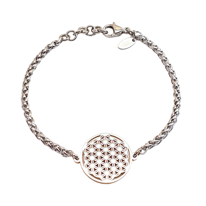 Flower of Life Frequency Bracelet - Silver Wheat Chain