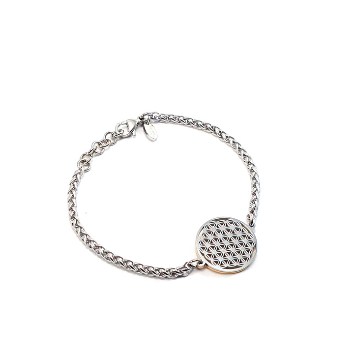 Flower of Life Frequency Bracelet - Silver Wheat Chain