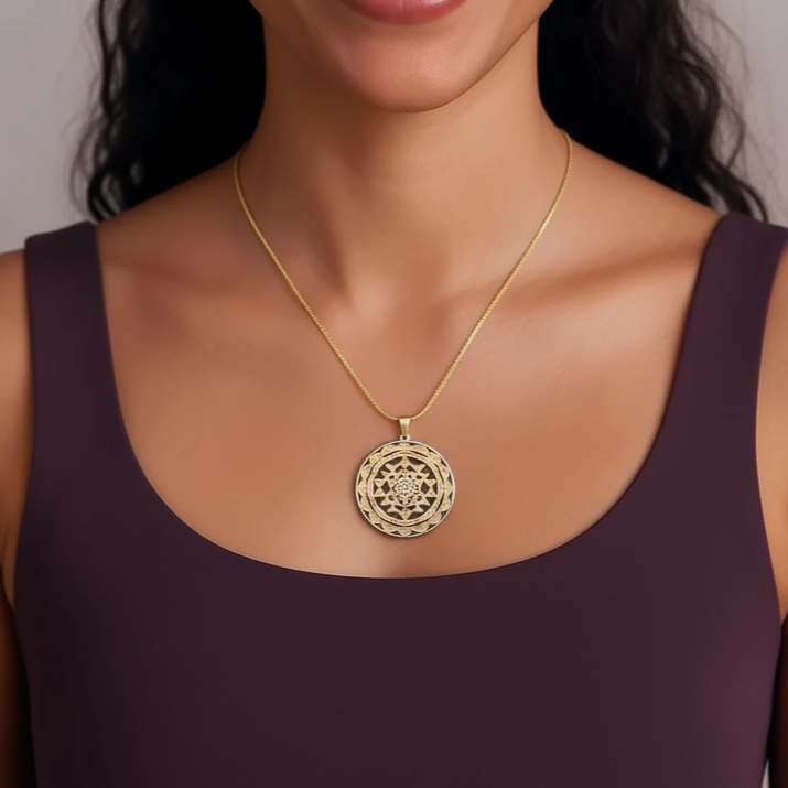 Sri Yantra 2-layer Necklace Gold - Earth Frequency Infused