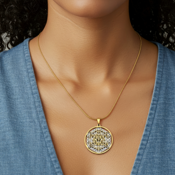 Metatron Flower Gold-Silver on Gold Chain - Earth Frequency Infused