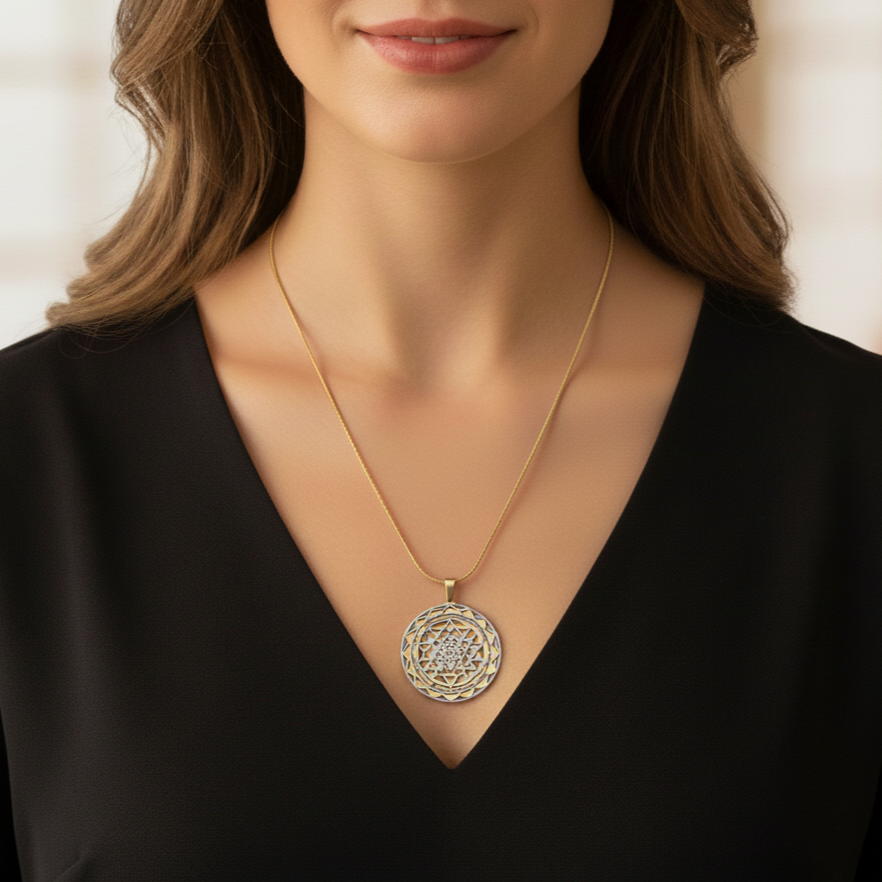 Sri Yantra 2-layer Necklace Gold - Earth Frequency Infused