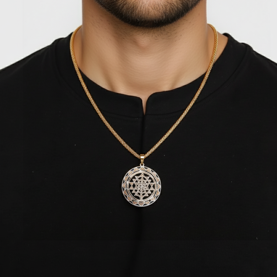 Sri Yantra 2-layer Necklace Gold - Earth Frequency Infused
