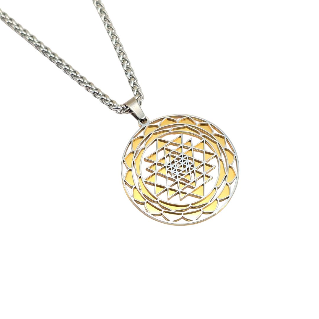 Sri Yantra 2-layer Necklace Silver-Gold - Earth Frequency Infused