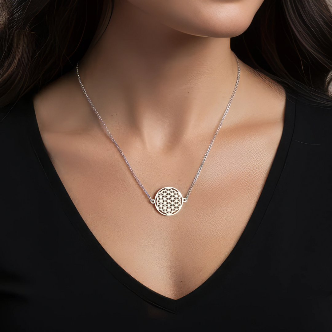 Flower of Life Necklace Silver on Adjustable Chain - Earth Frequency Infused
